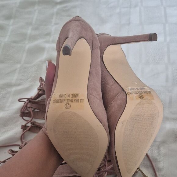 Fashion Nova Tan Over the Knee Lace-Up Boots - Picture 5 of 16